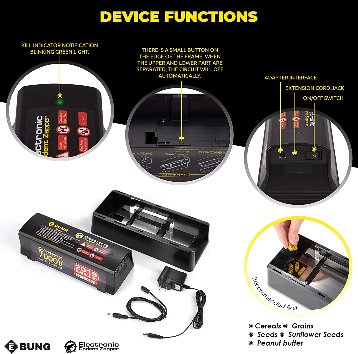 Ebung Electric Mouse Trap and Rat, Rodent, Chipmunk Zapper That Work— Instant and Humane Rodent Mice Killer – Powerful 7000 V Electrical Beam – Mess-Free Operation – Works Safe and Durable